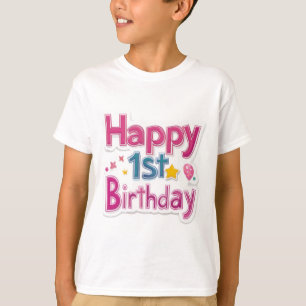 Gelukkige 1e verjaardag – Kleurrijk roze ontwerp T-shirt