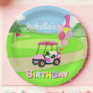 Gelukkige 1e verjaardag Polka Dot Roze Meisjesacht Papieren Bordje