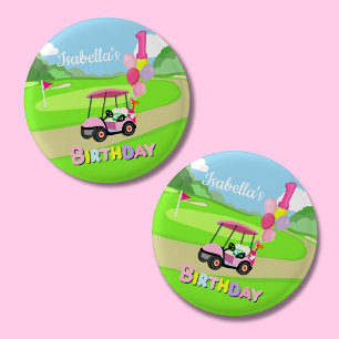 Gelukkige 1e verjaardag Polka Dot Roze Meisjesacht Ronde Button 3,2 Cm