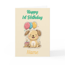 Gelukkige 1e verjaardag, puppy, aangepaste boodsch