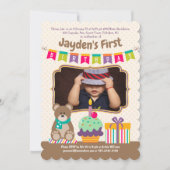 Gelukkige 1e Verjaardag Teddybear Cupcake Bunting Kaart (Voorkant)