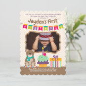 Gelukkige 1e Verjaardag Teddybear Cupcake Bunting Kaart (Staand voorkant)