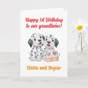 Gelukkige 1e verjaardag tweeling, Puppies Kaart