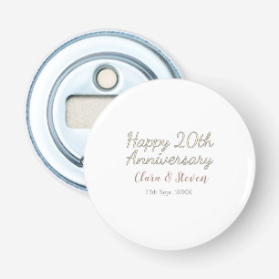 GELUKKIGE 20E TROUWVERJAARDAG NAAM ROZE GRIJS PAST BUTTON FLESOPENER