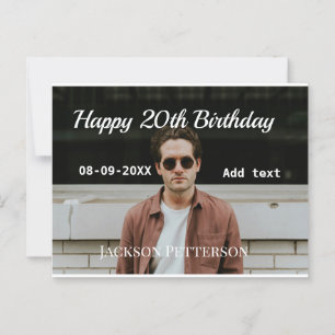 Gelukkige 20e verjaardag eenvoudige foto naam datu briefkaart