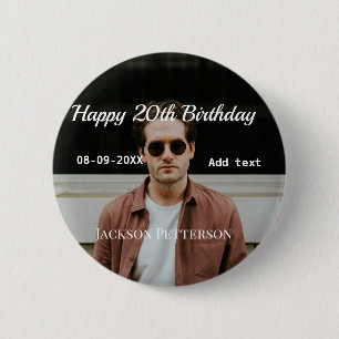 Gelukkige 20ste verjaardag eenvoudige foto naam to ronde button 5,7 cm