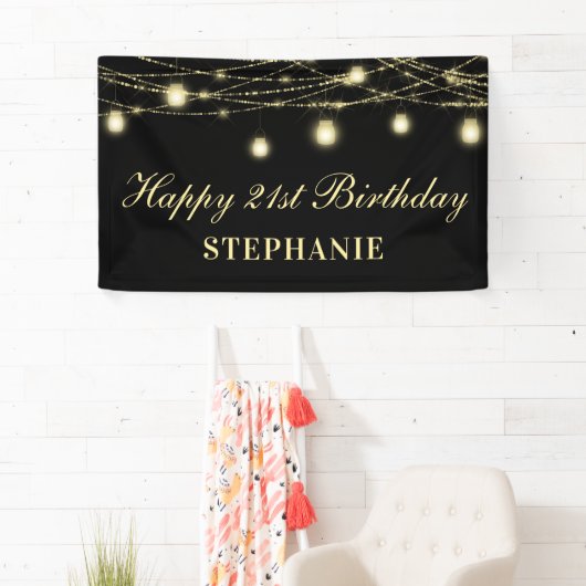 Gelukkige 21e verjaardag Black Gold Lights Mason J Spandoek (Insitu)