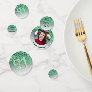 Gelukkige 21e verjaardag Chic Falling Green Glitte Confetti
