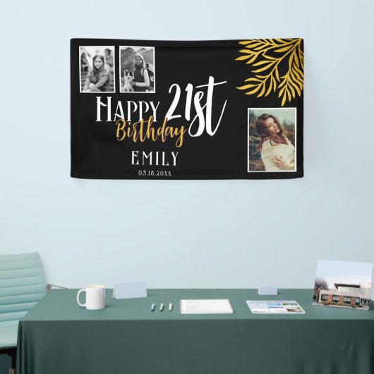 Gelukkige 21e Verjaardag Gouden Foliage 3 Foto Ach Spandoek (Beurs)
