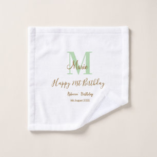 Gelukkige 21e verjaardag groene naam monogram brui washandje