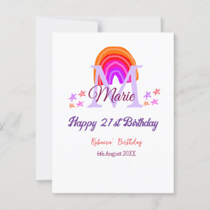 Gelukkige 21e verjaardag roze naam monogram regenb briefkaart