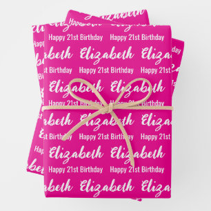 Gelukkige 21e verjaardag Script Naam Hot Pink and Inpakpapier Vel
