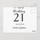 Gelukkige 21e verjaardag vet letter eenvoudig naam briefkaart (Achterkant)