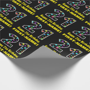 Gelukkige 21ste verjaardag, Leuke kleurrijke sterr Cadeaupapier