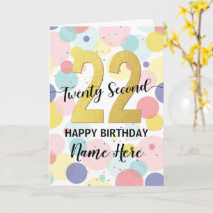 Gelukkige 22e Verjaardag Pastel Rainbow en Gold Gi Kaart