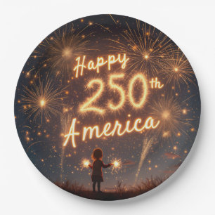 Gelukkige 250ste verjaardag Amerika in vuurwerk Papieren Bordje