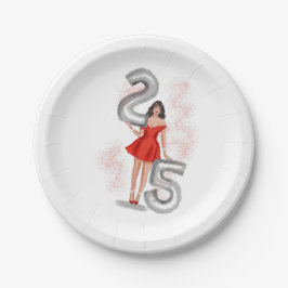 Gelukkige 25ste verjaardag, illustratie papieren bordje