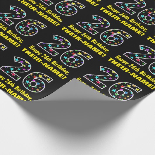 Gelukkige 26e Verjaardag, Leuk Kleurrijk Sterren P Cadeaupapier (Hoek)