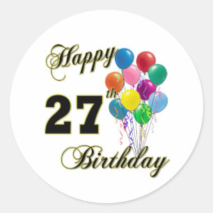 Gelukkige 27e Verjaardagscadeaus met Ballonnen Ronde Sticker