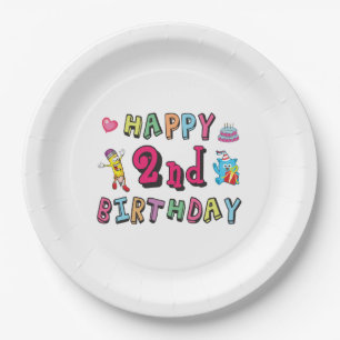 Gelukkige 2e verjaardag. 2 jaar verjaardag. papieren bordje