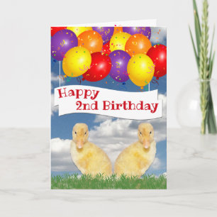 Gelukkige 2e verjaardag Eendjes Kleurrijke Ballonn Kaart