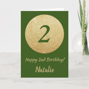 Gelukkige 2e verjaardag groene en gouden glitters kaart