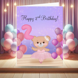 Gelukkige 2e verjaardag Teddybeer Ballerina op het Kaart