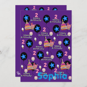 Gelukkige 2e Verjaardagsuitnodiging #2 Paarse Kaart