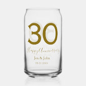 Gelukkige 30ste verjaardag naam datum gouden vet blikvorm glas (Voorkant)