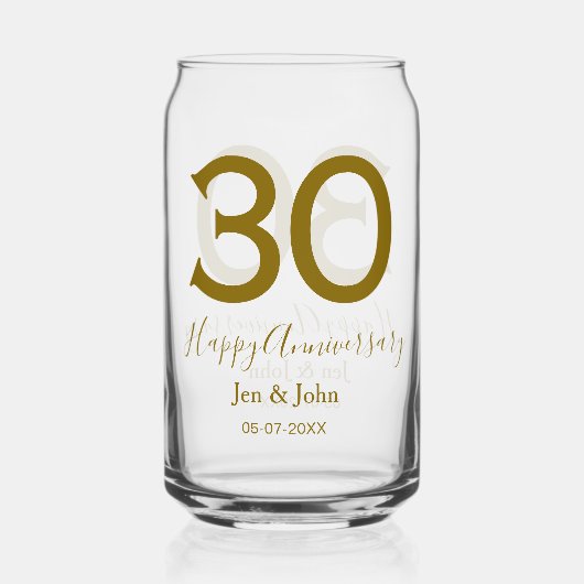 Gelukkige 30ste verjaardag naam datum gouden vet blikvorm glas (Achterkant)