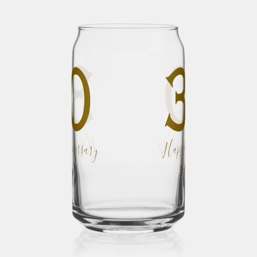 Gelukkige 30ste verjaardag naam datum gouden vet blikvorm glas (Rechts)