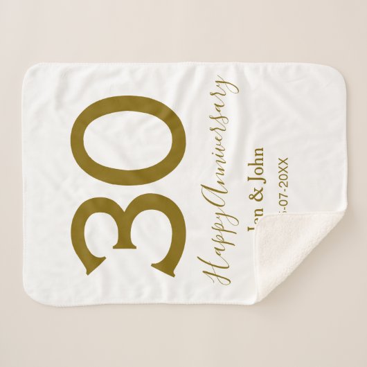Gelukkige 30ste verjaardag naam datum gouden vet sherpa deken (Voorkant (horizontaal))
