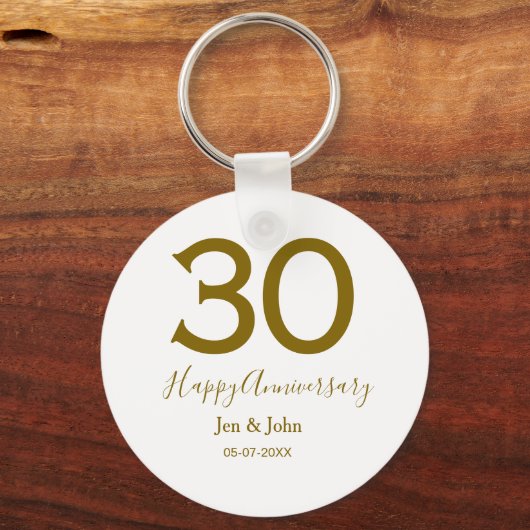 Gelukkige 30ste verjaardag naam datum gouden vet sleutelhanger (Voorkant)