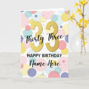 Gelukkige 33e Verjaardag Pastel Rainbow en Gold Gi Kaart