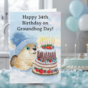 Gelukkige 34e Groundhog Day-verjaardag Kaart