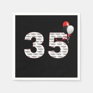Gelukkige 35e verjaardag op zwarte servetten