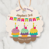 Gelukkige 3e verjaardag kind kleurrijke cupcakes B Bedankjes Labels (Achterkant)