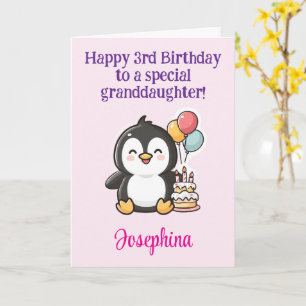 Gelukkige 3e verjaardag kleindochter, Pinguïn Kaart