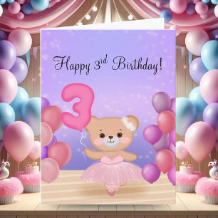 Gelukkige 3e verjaardag Teddybeer Ballerina op het Kaart