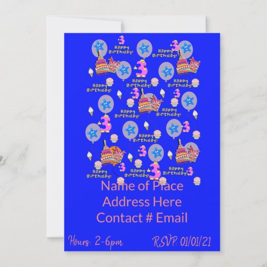 Gelukkige 3e Verjaardag Uitnodiging Verjaardag #3 (Achterkant)