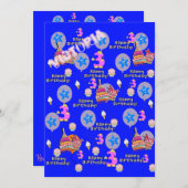 Gelukkige 3e Verjaardag Uitnodiging Verjaardag #3 (Voorkant / Achterkant)