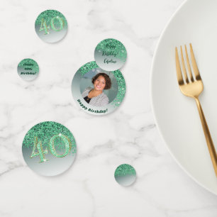 Gelukkige 40e verjaardag Chic Falling Green Glitte Confetti