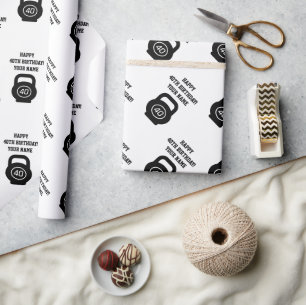 Gelukkige 40e Verjaardagsfeest fitness gym kettleb Cadeaupapier