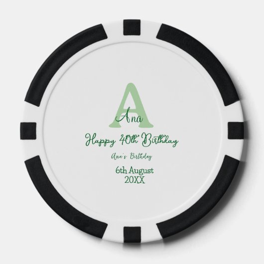 Gelukkige 40ste verjaardag groen toevoegen naam mo poker chips (Voorkant)