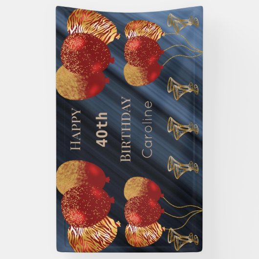 Gelukkige 40ste Verjaardag met Glitter Gouden Rode Spandoek (Verticaal)