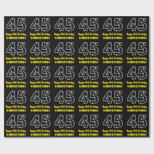 Gelukkige 45e Verjaardag, Leuk Kleurrijk Sterren P Cadeaupapier