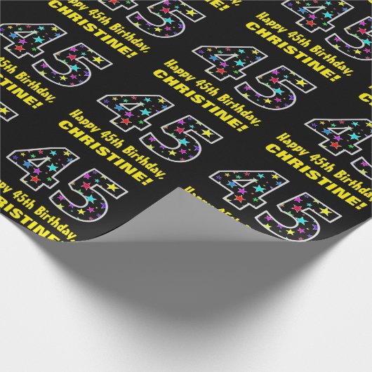 Gelukkige 45e Verjaardag, Leuk Kleurrijk Sterren P Cadeaupapier (Hoek)