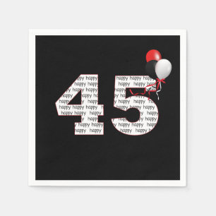 Gelukkige 45e verjaardag op zwarte servetten