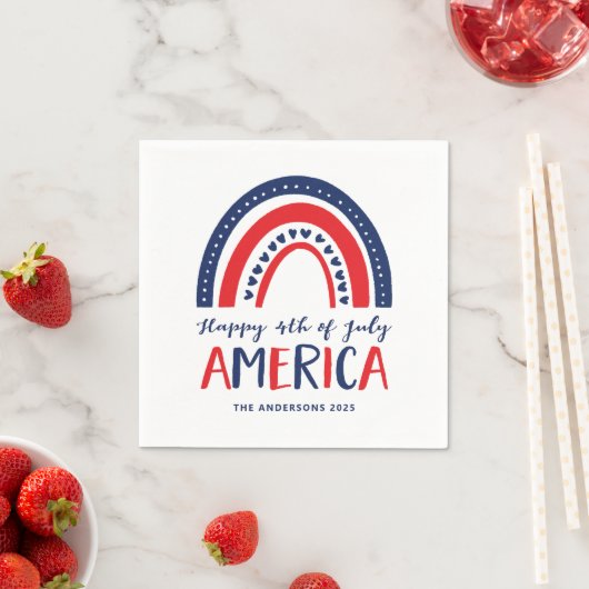 Gelukkige 4 juli Amerika | Rood Wit Blauw Regenboo Servet (Insitu)