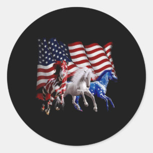 Gelukkige 4 juli Amerikaanse vlag Rode Witte Paard Ronde Sticker